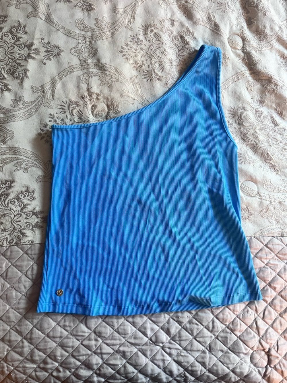 Lilly Pressler One-Shoulder Ribbed Tank Top - Blue